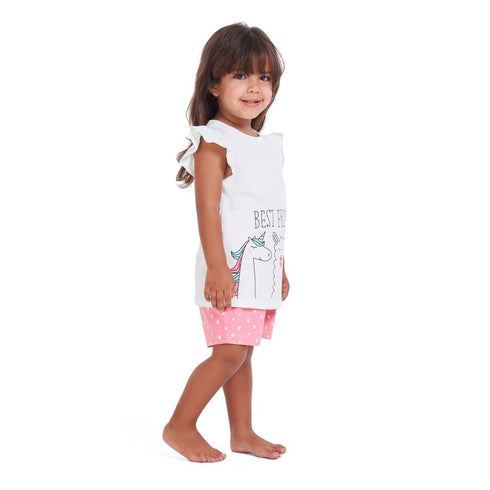 Girls summer pajama set Best friend t-shirt + Pink dotted shorts